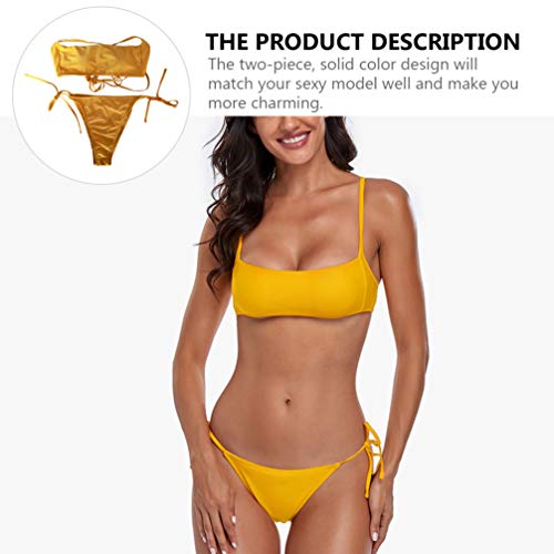 SOIMISS Mulheres Cinta Biquíni Top Maiô Fio Dental Maiô Fissão Swimwear (Amarelo- L)