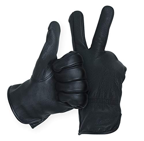 Men`s Full Grain Black Deerskin Leather Gloves Lined 40 Gram 3M Thinsulate (American Fur) (Medium) #TOP2