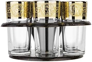 Glasstar Bar Set 6 Highball Glasses with Stand, Tray Stand and Highball Glasses Set, Juice and Water Drinkware, Elegant Barware Gift