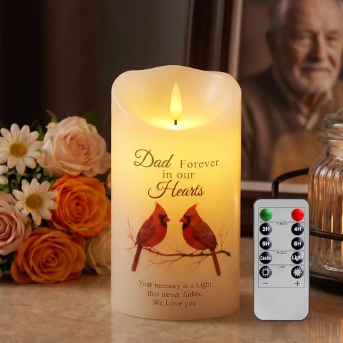 Image of Homemory Memorial Candle Bereavement Sympathy Gifts for Loss of Loved One, Real Wax LED Candle with Remote Memorial Gifts for Loss of Father in Memory of Loved One Remembrance Gift | 4x7 Real Wax LED Candle with Remote Timer for Loss of Dad, 3D Flameless Flickering Flame for Remembrance at Home or Funeral