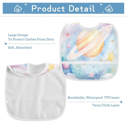 MCHIVER Stars Clouds Pink Baby Bibs for tag1 Waterproof Feeding Bib Apron with Food Cather Adjustable Cotton Food Eating Bib 2 Pack3
