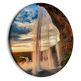 murando quadro rotondo cascata 60x60 cm 1 parte stampa su tela xxl immagini moderni murale fotografia grafica decorazione da parete kaskade tramonto paesaggio natur c-b-10004-bc-a