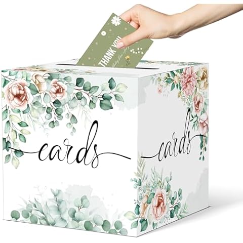 Watercolor Greenery and Floral Card Box Wedding Card Box Holder Gift Cards Receiving Box for Party Graduation Bridal or Baby Showers, Raffle Ticket Box Money Box for Birthday Retirements Anniversaries Cover