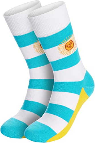 BRUBAKER Calcetines de Hincha de Argentina - Bandera Argenta - Divertido Calcetines con Motivo de la Bandera de Argentina para Hombres - Regalo para Futbolistas Fans del Mundial y al Fútbol