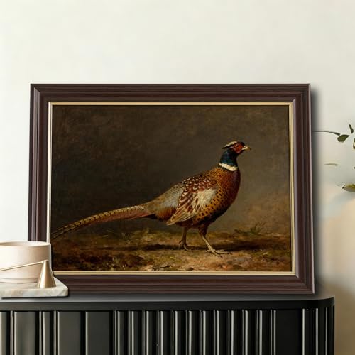Image of Antique Framed Pheasant Canvas Wall Art, Vintage Bird Portrait Oil Painting Canvas Prints, Traditional Farm Wall Decor Pictures for Living Room Bedroom Office