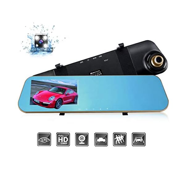 DEALPEAK Dual Lens HD 1080P Car Video Camera Recorder Rearview Mirror Dash Cam 170 Degree Wide Angle G-Sensor Night Vision Front and Back Camera with 4.3″ Screen