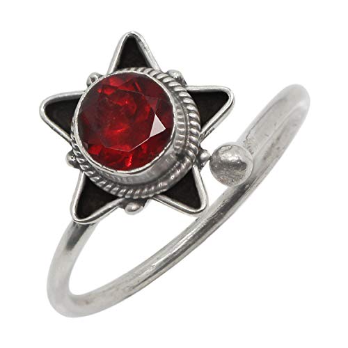 Luna Azure Garnet, 925 Sterling Silver Star Shape Vintage Open Adjustable wrap Twist Ring Women Girls Present Gift (Garnet)