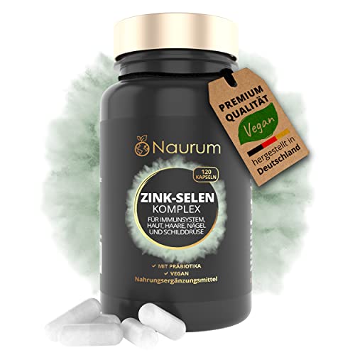 NAURUM® ZINK SELEN KOMPLEX Hochdosiert - 120 EXTRA KLEINE KAPSELN - 200 mcg Selen + 25mg Zinkbisglycinat - hohe Bioverfügbarkeit, laborgeprüft, vegan, in Deutschland produziert Cover