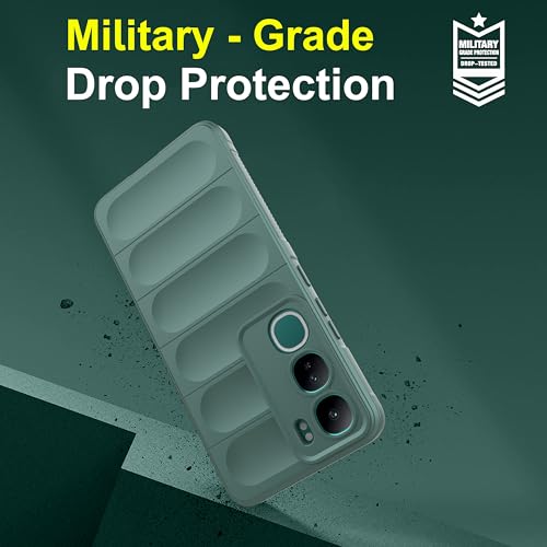 Image of amazon basics Back Case Cover for Vivo Y300 5G | Compatible for Vivo Y300 5G Back Cover | Liquid Silicon Magic Case with Camera Protection | Dark Green