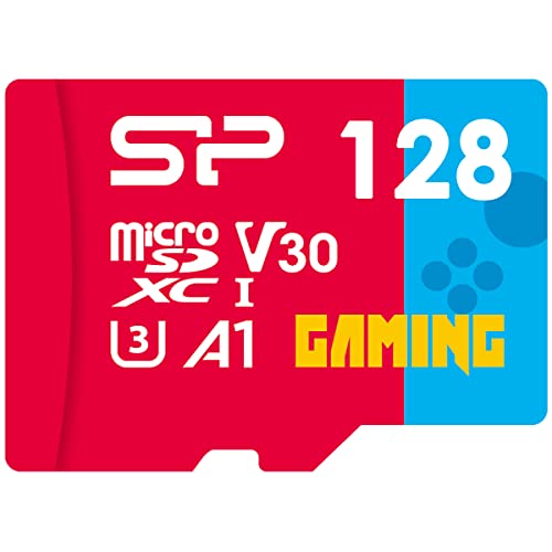 SP Silicon Power 128GB Gaming microSDXC UHS-I Micro SD Card with Adapter, Optimized for Mobile Games Apps Nintendo-Switch, Class 10 U3 V30 A1 MicroSD Memory Card, Superior Gaming Series