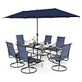 Sophia & William 8 Pieces Outdoor Table and Chairs Set with Umbrella, 6 x Blue Padded Patio Chairs and 59" Metal Dining Table, Patio Set with 13ft Large Patio Umbrella (Navy Blue)