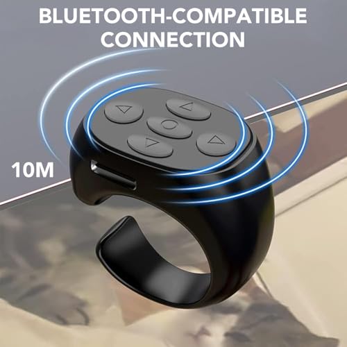 Kabellose Bluetooth-Fernbedienung per Fingertipp, Bluetooth Fernbedienung, Fingerspitzen Seitenwender Scrolling Ring Wiederaufladbares Selfie Kamera Fernauslöser für Handys und Tablets (Schwarz)