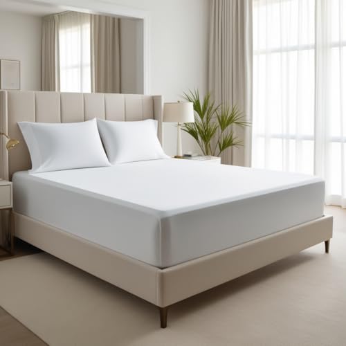 200 Thread Count 100% Egyptian Cotton Fitted Sheet - Extra Deep 16/40cm Luxury Bottom Sheet - Ultra Soft Stretchable Deep Pocket Bed Sheet (White Double)