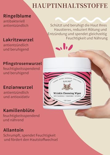 GJYC PET Faltenpflege-Set für Bulldoggen & Mops – Reinigungstücher & Balsam für Hautfalten, Tränenflecken, Schwanztaschen & Pfotenpflege – Sanfte Pflege für empfindliche Hundehaut