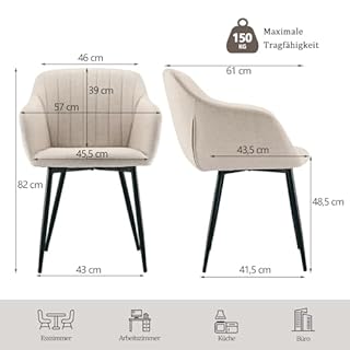 Goeurvant Set di 4 Sedie Sala da Pranzo Beige con Braccioli Sedia Imbottite per Cucina Moderna in Poliestere con Gambe in Metallo