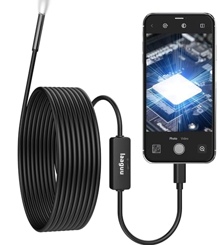 Endoscope for iOS, Compatible with iPhone and iPad, 8 LED Lights, 2 Million Pixels Borescope Inspection Snake Camera IP67 Waterproof with 16.4Ft Semi-Rigid Cord