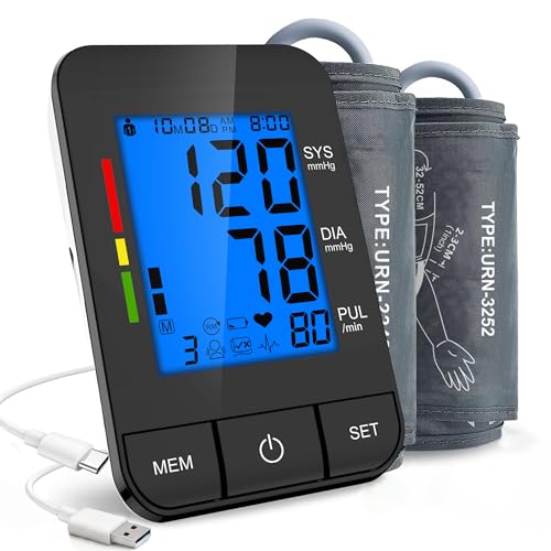 Blood Pressure Monitors with Dual Cuffs (M/L & XL/Extra Large) - Accurate Upper Arm BP Machine for Home Use Automatic Digital Blood Pressure Cuff Large Display 2x90 Readings Memory