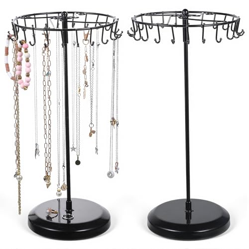 IMengjbang 2 Pcs Rotating Necklace Holder Organizer with 23 Hooks,