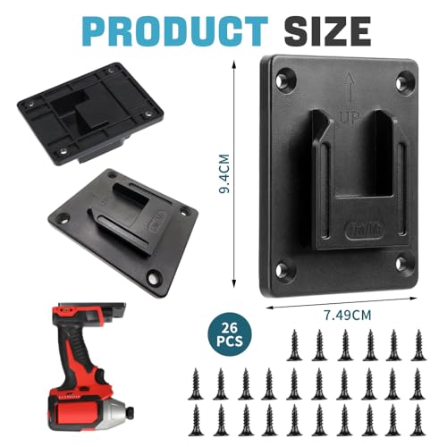 6 Stück Werkzeughalter, Wandhalterung Werkzeughalter für Dewalt 12-20V/Milwaukee 14.4-18V Bohrerhalter Elektrowerkzeug Bohrwerkzeuge Halterung Werkstatt Speicherung (Schwarz)