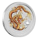 Herkunftsland: Australien Lunar Drache 2012 gold farbig coloriert 1 Unze Silber Münze Silbermünze Australien 1 oz silber in Münzkapsel