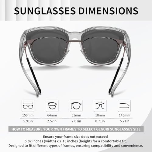 Image of GEGURI Polarized Sunglasses Fit Over Glasses for Men Women, Oversized Square Sun Glasses UV400 Protection Shades