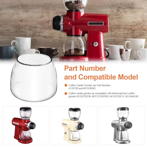 7 OZ Burr Coffee Glass Grinder Jar Replacement KPCGRND Replaces 4176728 - Compatible with Kitchenaid Burr Coffee Grinder Carafe Maker KCG0702OB/KPCG100PMO/KCG0702CU/KCG844OB