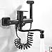 Robinet Mural Mitigeur de Cuisine Noir Double Trou Avec Pulvérisateur Eau Chaude et Froide Pivotant Laiton Robinet Cuisine Murale-20Cm