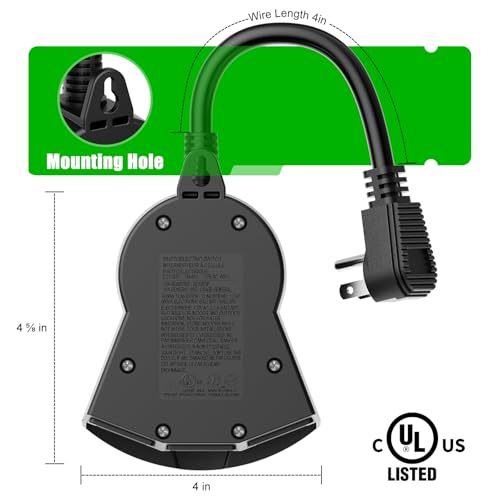 Outdoor Light Sensor Timer, 24 Hours Heavy Duty Waterproof Outlet Timer with 2, 4, 6 or 8 Hours Countdown Mode, 3 Grounded Electrical Outlet for Home Backyard Garden (2 Pack) by Brightown - Image 4