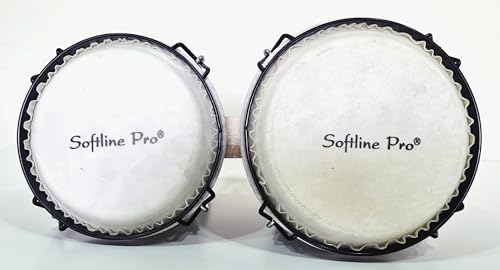 Image of Softline Pro Bongo Drum Set with Tuning Wrench & Padded Professional Wooden Percussion Instrument for Beginner Adults Kids - Natural Skin (SP BNG RC Print)