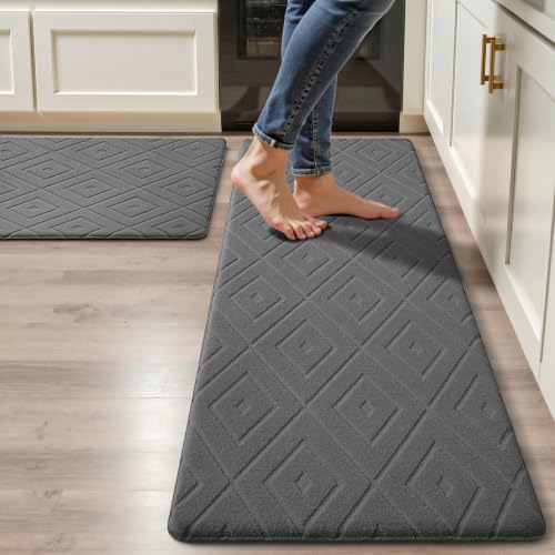Tritard Kitchen Mats for Floor Set of 2, 17.3"x28"+17.3"x47", Grey