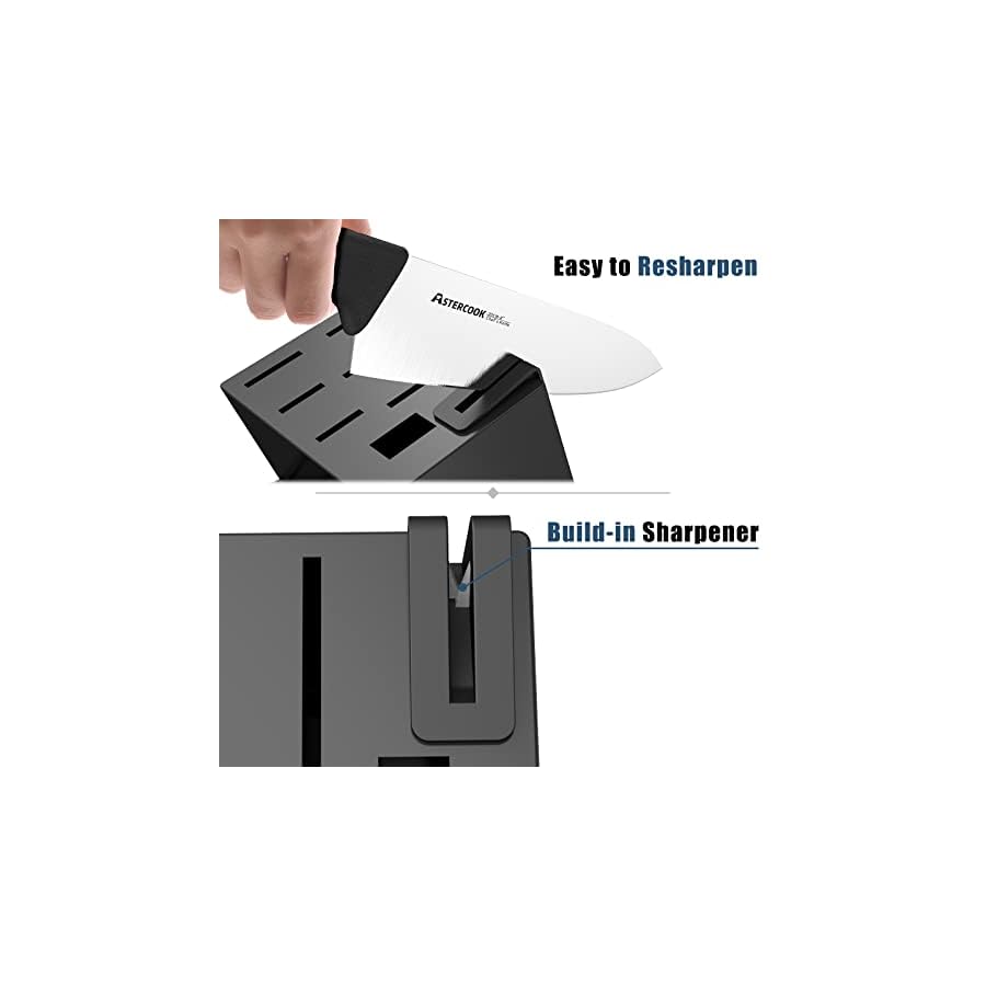Astercook Knife Set, 15 Pieces Kitchen knives Set with Built-in Sharpener, High Carbon German Stainless Steel Chef Knife Block Sets, Sharp & Rust Resistant Dishwasher Safe, Black