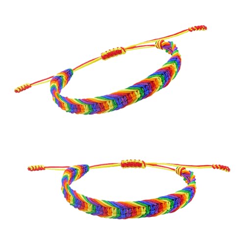 YINGLUOEU 2 peças pulseira amizade pulseira trançada arco-íris ajustáveis pulseiras artesanais para mulheres meninas meninos presentes festivais, Pulseira de corda, Sem Pedra Preciosa