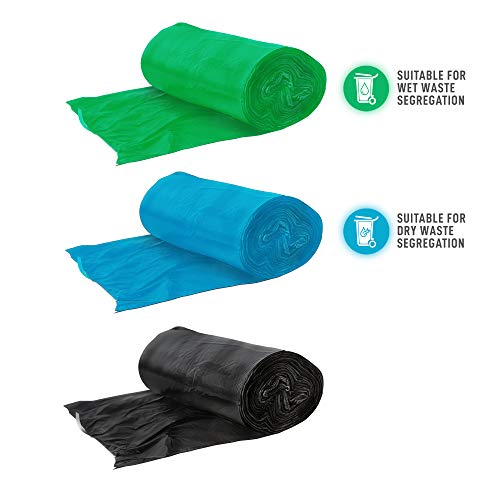 Image of Amazon Brand - Presto! Garbage Bags Combo, Medium - 30 bags /roll (Pack of 3, 1xBlack, 1xGreen, 1xBlue)