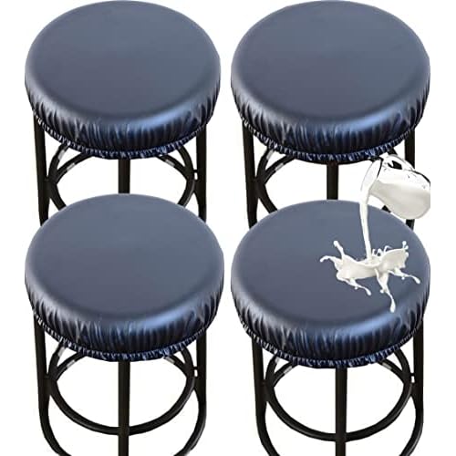 Stool Covers Round, Stretch PU Round Bar Stool Covers Waterproof Round Bar Stool Seat Covers Bar Chair Covers Washable Stool Cushion Slipcovers with Elastic Bands for 12-17 Inch Chair (4Pcs,Black)