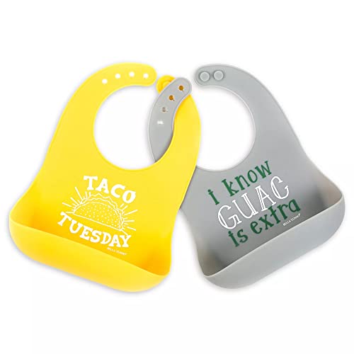 Bella Tunno Wonder Bib 2pk - Adjustable Silicone Baby Bibs for Girls & Boys, Durable and Waterproof BPA Free Silicone, Guac, Taco Tuesday