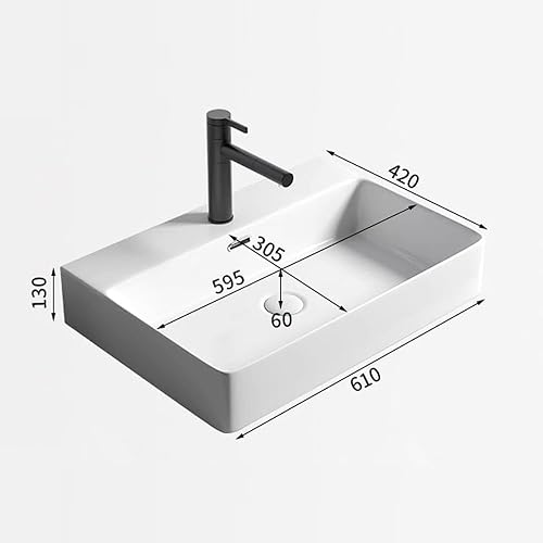 Miniatura 21 de KINGWONG Fregadero de encimera de 24 pulgadas para baño, lavabos de baño rectangulares modernos, poco profundos, de porcelana de cerámica blanca