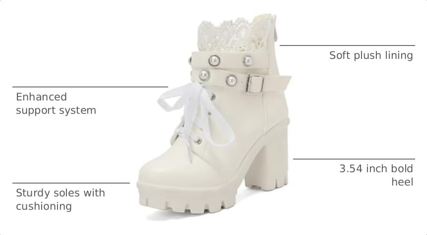 Image of FOREADA Goth Boots Chunky Heel Boot For Women Ankle Combat Booties Black Platform Bootie Buckle Rivets Punk Goth Shoes With Zipper