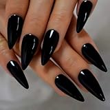 CoolNail Gel Nail Tips Kit for Halloween Nails Black Long Point Stiletto False Nail Tips Acrylic Salon Full Cover Nails Artificial Fake Nails Press On Nails With Glue Sticker