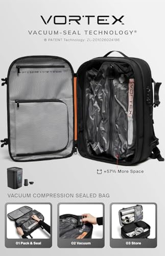 Image of BlackVoyage Vortex Vacuum Seal Travel Backpack 60L Expandable Air Compression System Water Resistant TSA Lock, Aero (Black), 60L (Air Pump Included), Aero