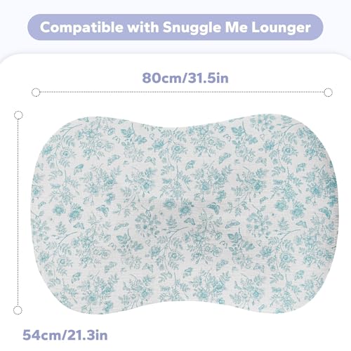 Image of FUNUPUP Muslin Baby Lounger Cover Only, Blue Flower | 100% Muslin Cotton Soft Breathable Easy On /Off Envelope Closure Machine Washable Easy-Clean Protector Neutral Colors