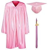 GraduationMall Shiny Kindergarten & Preschool Graduation Gown Cap Set with 2023 Tassel Pink 33(4'0'-4'2')