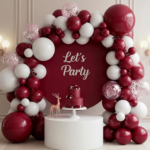 Image of RUBFAC Burgundy Balloons 129pcs Different Sizes Pack of 18 12 10 5 Inch, Latex Maroon Dark Ruby Red Balloon Garland Arch Kit for Wedding Anniversary Birthday Party Decorations
