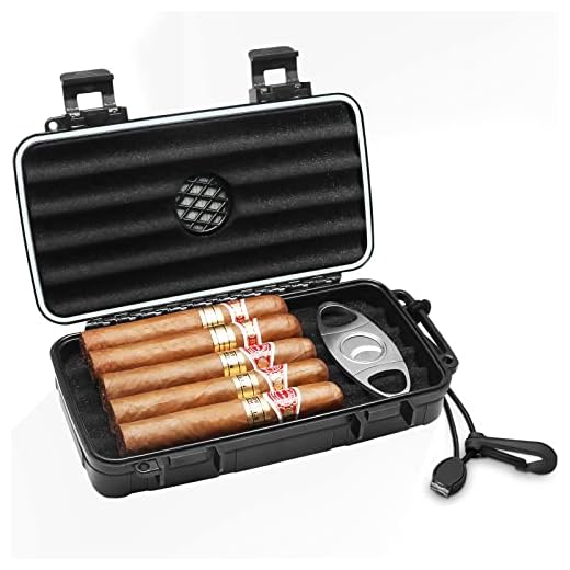 Flauno Travel Cigar Humidor Case - Portable Cigar Box with Humidifier Disc & Cigar Cutter | Waterproof | Crushproof | Airtight | Durable (Holds up to 5 Cigars)