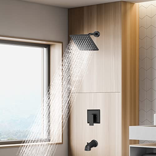 Shower Faucet Set With Tub Spout - Suncleanse Shower System (Valve Included) With 8-Inch Rain Shower Head And Bathtub Faucet - Black Shower Tub Kit For Bathroom #TOP1