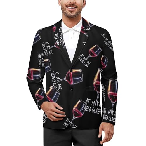 Wine At My Age I Need Glasses Men’s Casual Blazer 2 Button Suit Jacket Business Wedding Party Coat Lightweight Suit Jackets