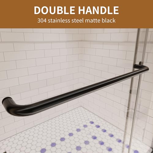 56\" - 60\" W x 72\" H Double Sliding Semi-Frameless Shower Door with Clear Glass, Matte Black