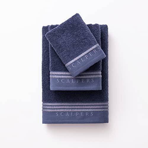 SCALPERS HOME | Juego de Toallas de Baño Completo | Set de 3 Piezas en Color Azul y Gris | Elaboradas en Algodón 100% | Accesorios del Hogar | Incluye Toalla de Ducha, de Lavabo y de Bidé Cover