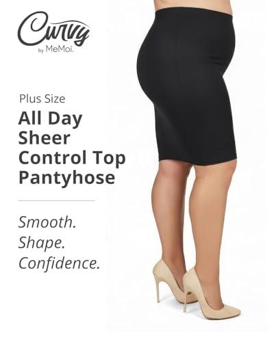 Image of MeMoi Plus Size Curvy Control Top Pantyhose for Women, Comfortable Sheer Pantyhose, Lightweight Womens Stockings, Sizes 1X-QP