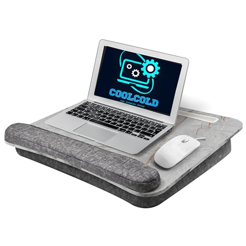 Image of COOLCOLD Portable Laptop Lap Desk with Soft Wrist Pad, Fits Up to 15.6 inch Anti-Slip Strip, Tablet or Phone Storage Slot, Pen-Pencil Pocket for Home Office Students Use as Computer Laptop Stand (Marble)