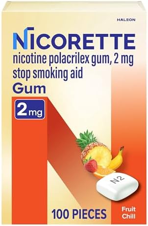 Nicorette Nicotine Gum Fruit Chill 2 milligram Stop Smoking Aid 100 count